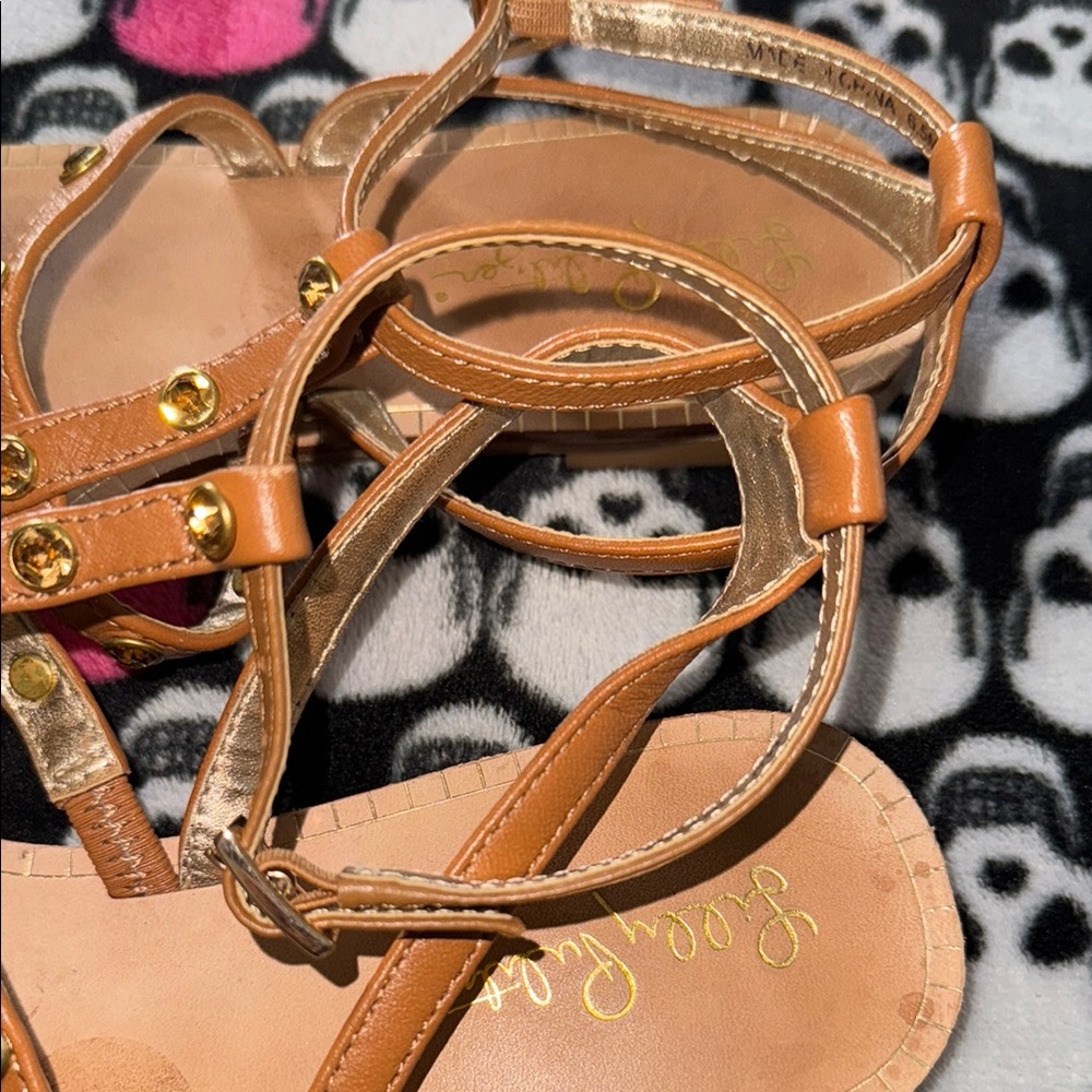Brown Leather Sandals with Gold Accents - Picture 3 of 5